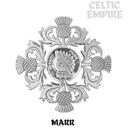 Marr Family Clan Crest Scottish Four Thistle Brooch