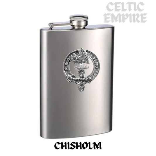 Chisholm Family Clan Crest Scottish Badge Stainless Steel Flask 8oz