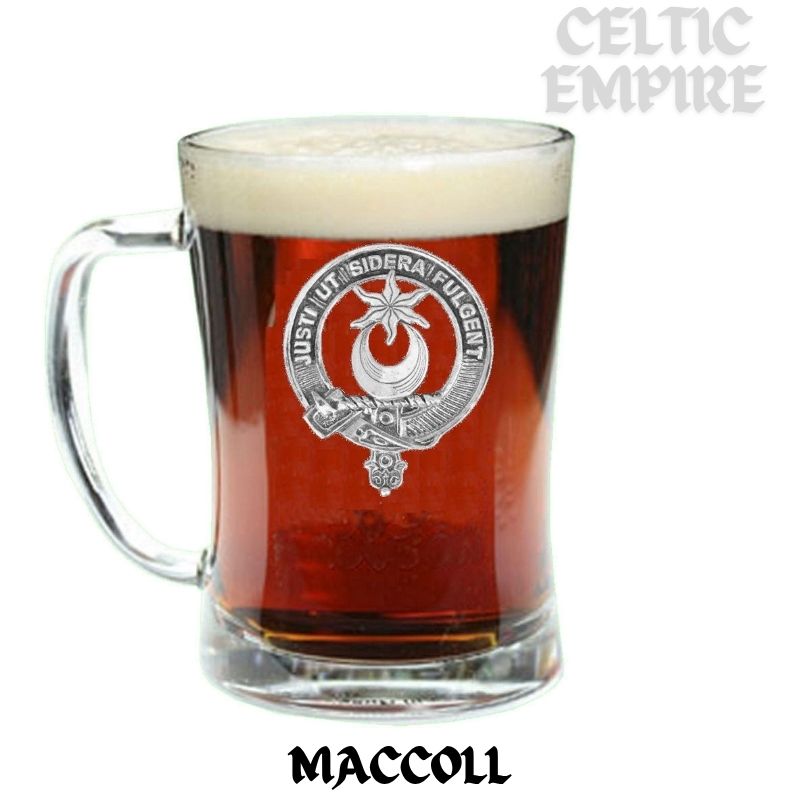 MacColl Family Clan Crest Badge Glass Beer Mug