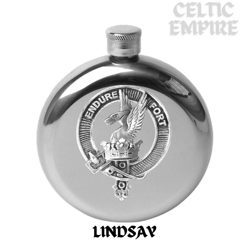 Lindsay 5oz Round Family Clan Crest Scottish Badge Flask