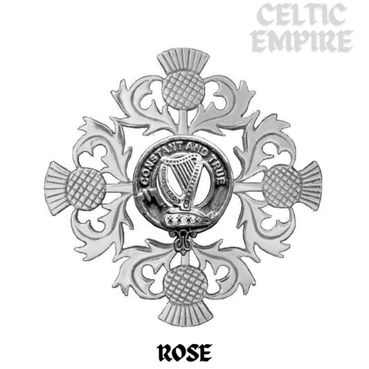 Rose Family Clan Crest Scottish Four Thistle Brooch