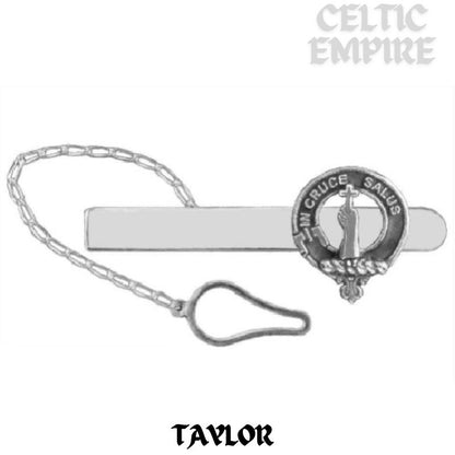 Taylor Family Clan Crest Scottish Button Loop Tie Bar ~ Sterling silver
