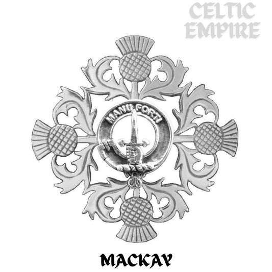 MacKay Family Clan Crest Scottish Four Thistle Brooch