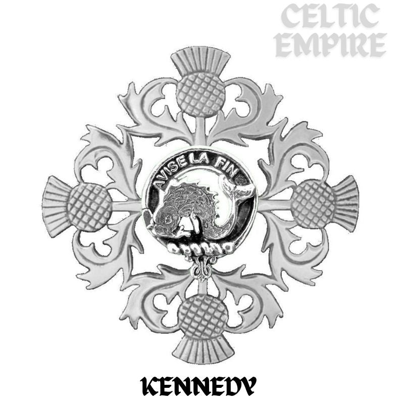 Kennedy Family Clan Crest Scottish Four Thistle Brooch