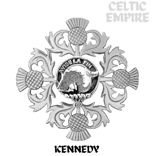 Kennedy Family Clan Crest Scottish Four Thistle Brooch
