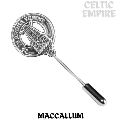 MacCallum Family Clan Crest Stick or Cravat pin, Sterling Silver