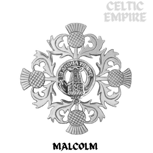 Malcolm Family Clan Crest Scottish Four Thistle Brooch