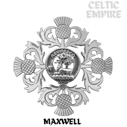 Maxwell Family Clan Crest Scottish Four Thistle Brooch