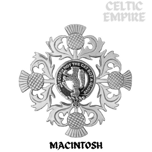 MacIntosh Family Clan Crest Scottish Four Thistle Brooch
