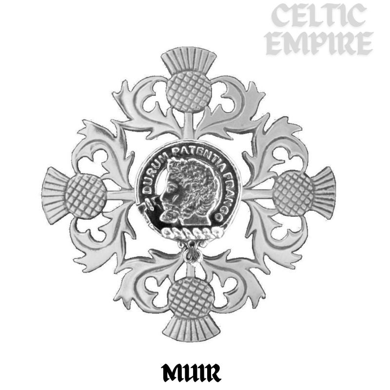 Muir Family Clan Crest Scottish Four Thistle Brooch