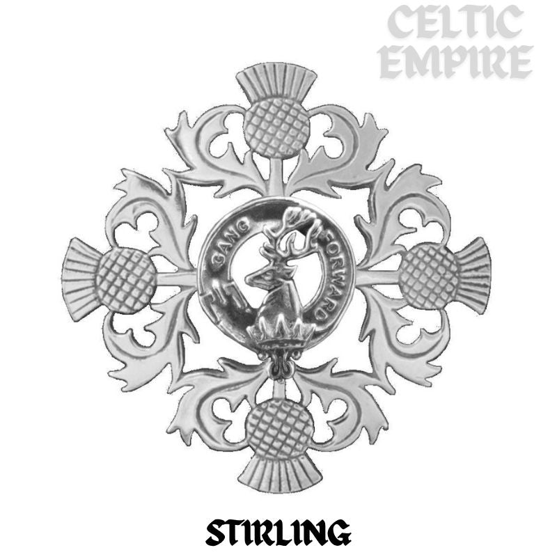 Stirling Family Clan Crest Scottish Four Thistle Brooch