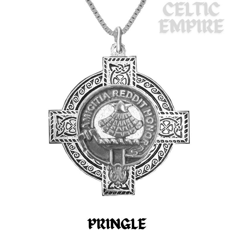 Pringle Family Clan Crest Celtic Cross Pendant Scottish