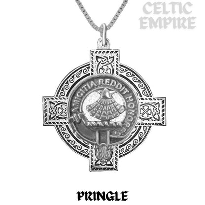 Pringle Family Clan Crest Celtic Cross Pendant Scottish