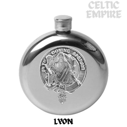 Lyon 5oz Round Family Clan Crest Scottish Badge Flask