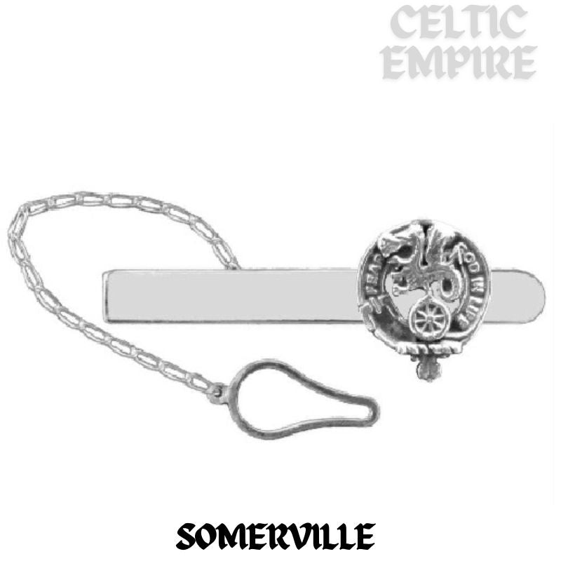 Somerville Family Clan Crest Scottish Button Loop Tie Bar ~ Sterling silver