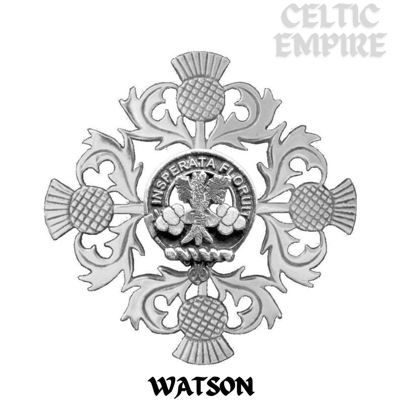 Watson Family Clan Crest Scottish Four Thistle Brooch