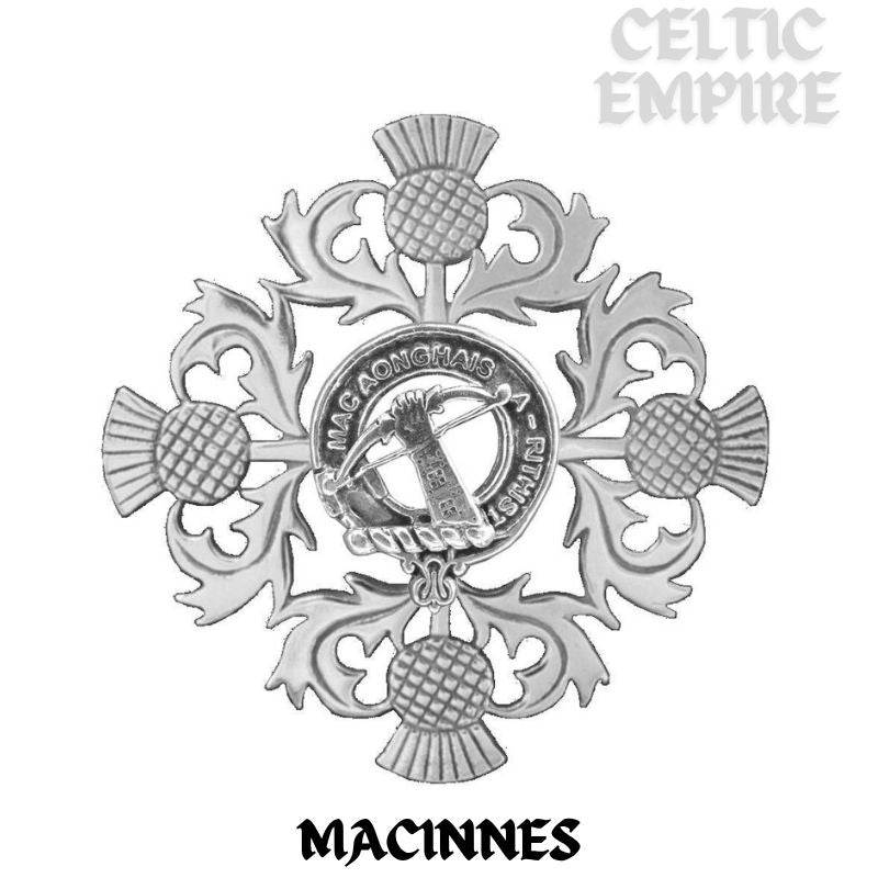 MacInnes Family Clan Crest Scottish Four Thistle Brooch