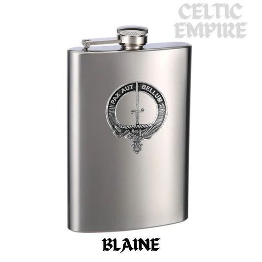 Blaine Family Clan Crest Scottish Badge Stainless Steel Flask 8oz