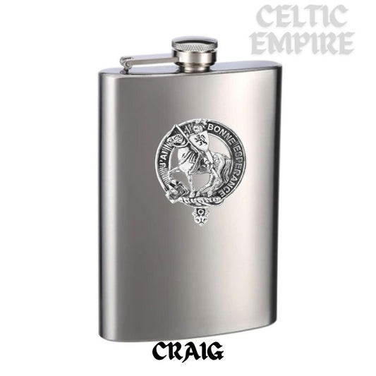 Craig Family Clan Crest Scottish Badge Stainless Steel Flask 8oz