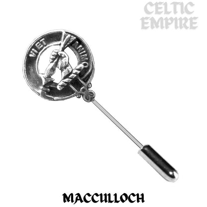 MacCulloch Family Clan Crest Stick or Cravat pin, Sterling Silver