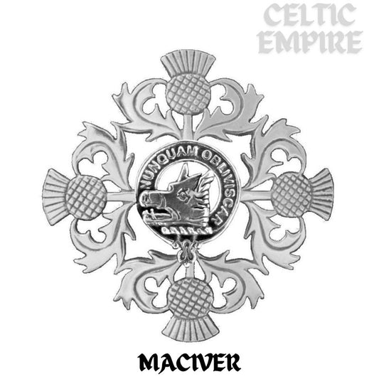 MacIver Family Clan Crest Scottish Four Thistle Brooch