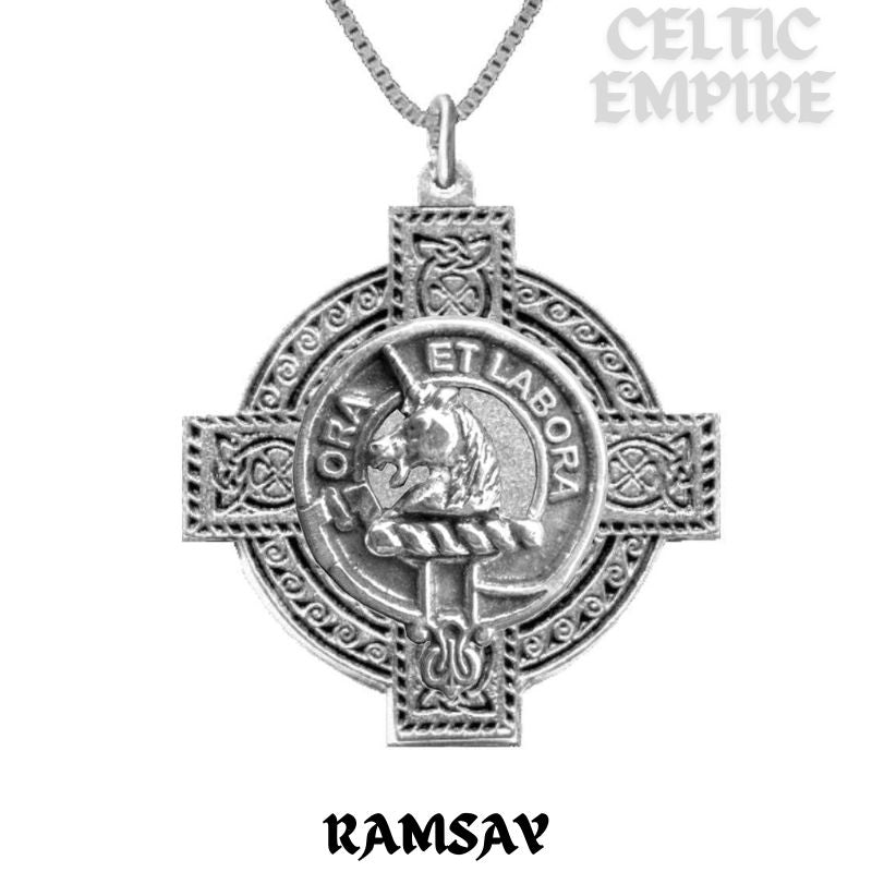 Ramsay Clan Crest Celtic Cross Pendant Scottish