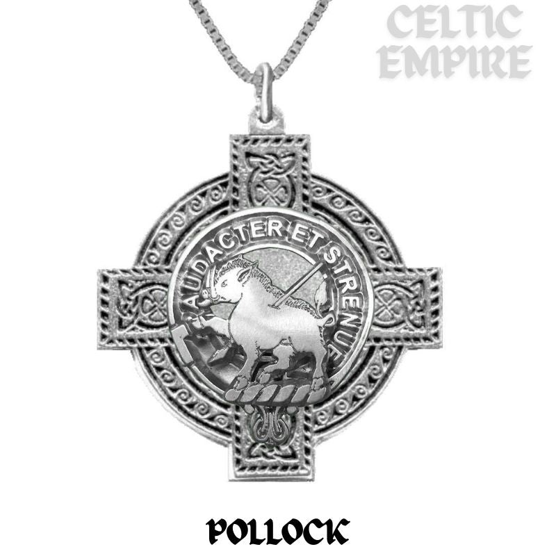 Pollock Family Clan Crest Celtic Cross Pendant Scottish