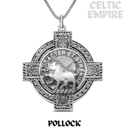 Pollock Family Clan Crest Celtic Cross Pendant Scottish