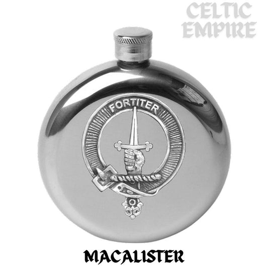 MacAlister 5oz Round Family Clan Crest Scottish Badge Flask