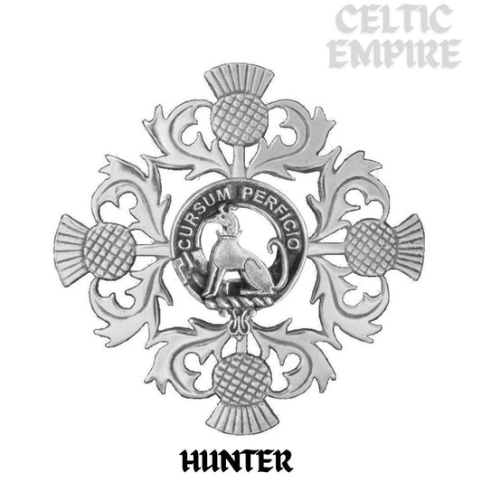 Hunter Family Clan Crest Scottish Four Thistle Brooch