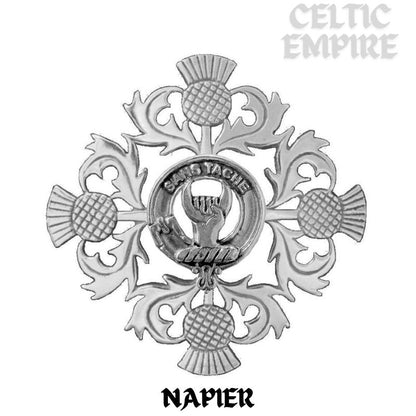 Napier Family Clan Crest Scottish Four Thistle Brooch