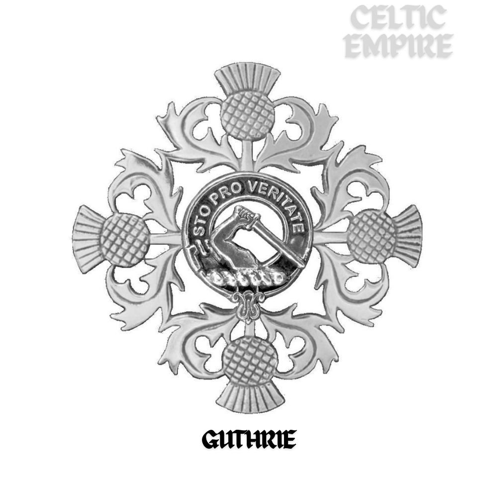 Guthrie Family Clan Crest Scottish Four Thistle Brooch