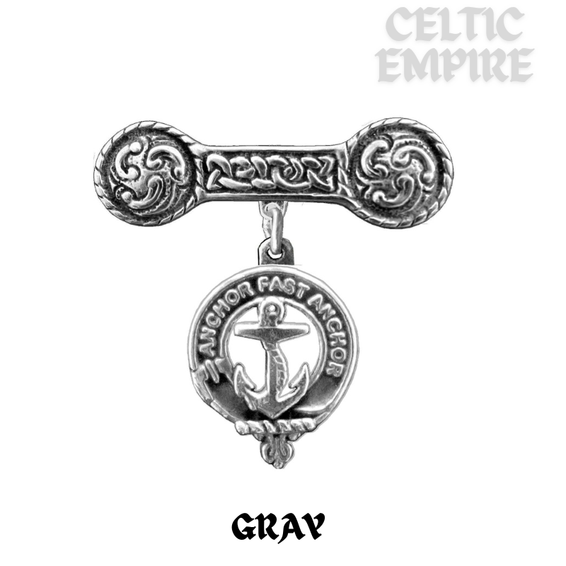Gray Family Clan Crest Iona Bar Brooch - Sterling Silver