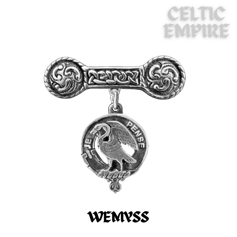 Wemyss Family Clan Crest Iona Bar Brooch - Sterling Silver