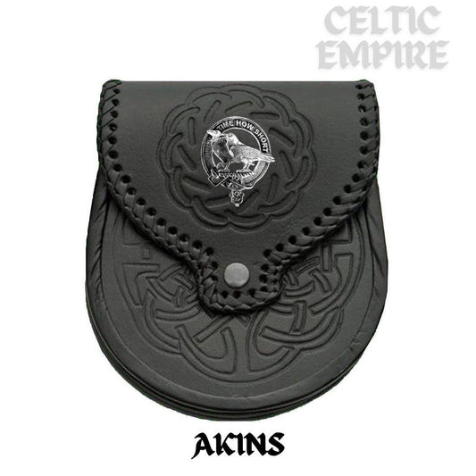 Akins Scottish Family Clan Badge Sporran, Leather