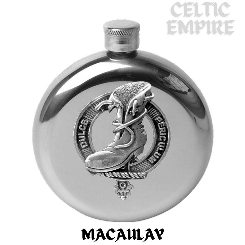 MacAulay 5oz Round Family Clan Crest Scottish Badge Flask