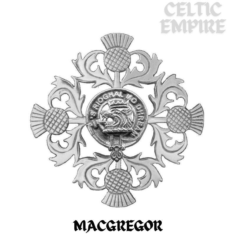MacGregor Family Clan Crest Scottish Four Thistle Brooch