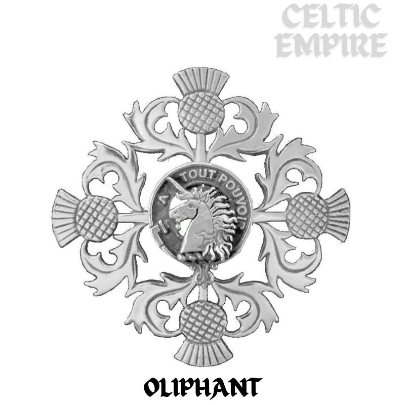 Oliphant Family Clan Crest Scottish Four Thistle Brooch