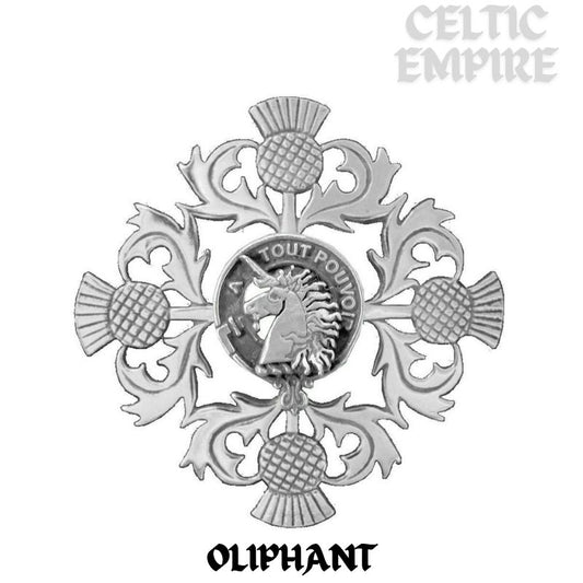 Oliphant Family Clan Crest Scottish Four Thistle Brooch