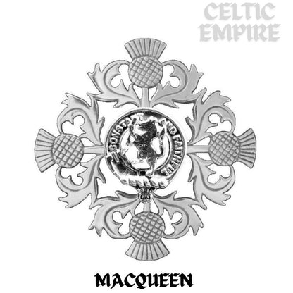 MacQueen Family Clan Crest Scottish Four Thistle Brooch