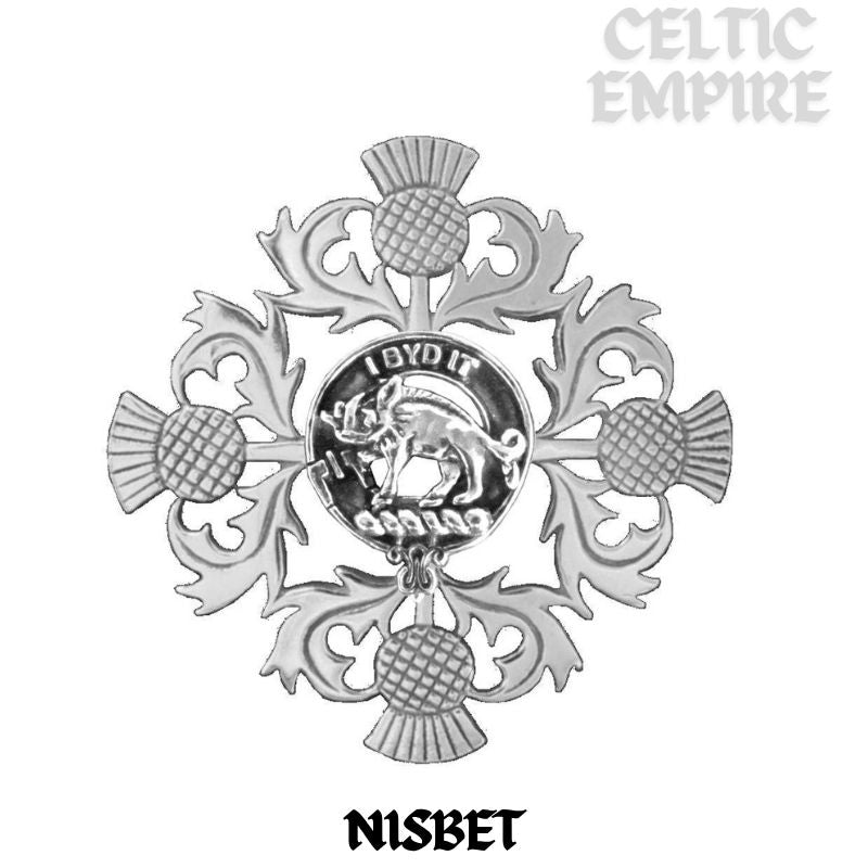 Nisbet Family Clan Crest Scottish Four Thistle Brooch