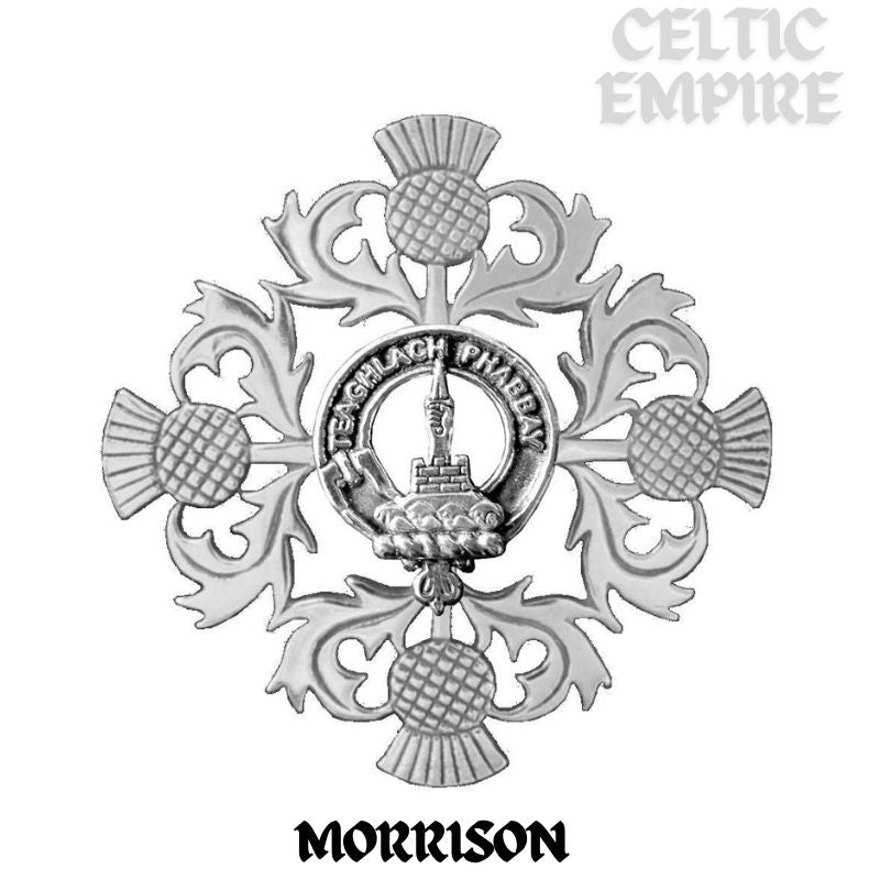 Morrison Family Clan Crest Scottish Four Thistle Brooch