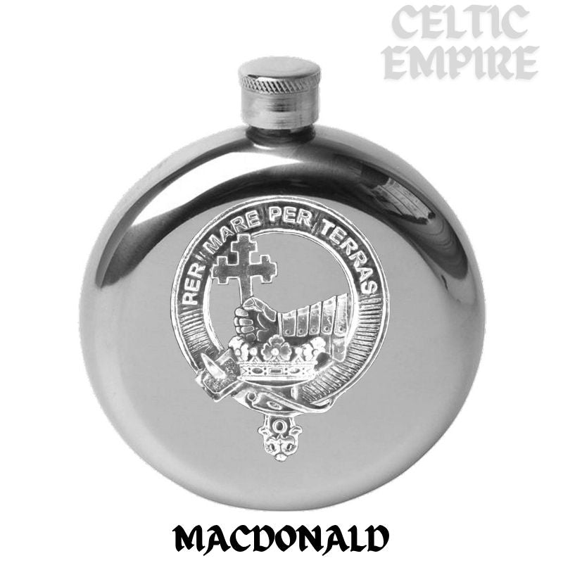 MacDonald 5oz Round Scottish Family Clan Crest Badge Stainless Steel Flask