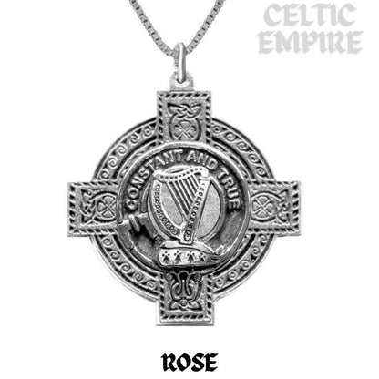 Rose Family Clan Crest Celtic Cross Pendant Scottish