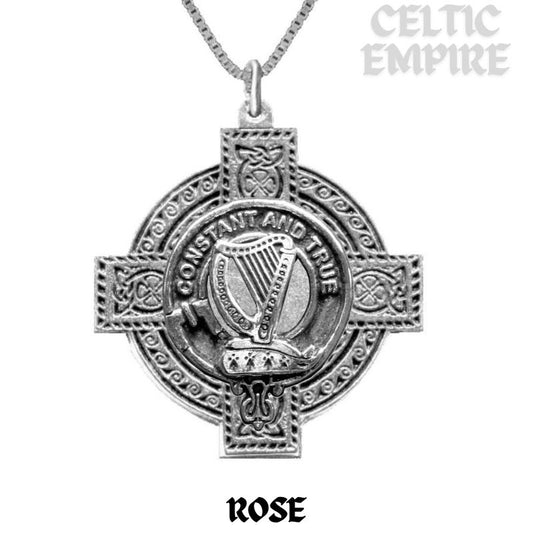 Rose Family Clan Crest Celtic Cross Pendant Scottish