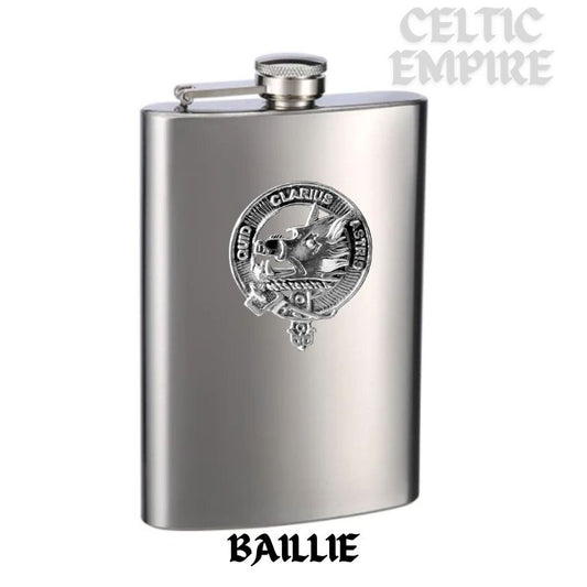 Baillie Family Clan Crest Scottish Badge Stainless Steel Flask 8oz