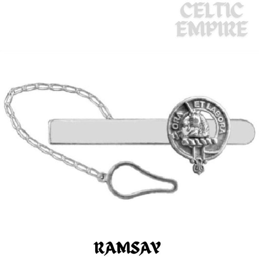 Ramsay Family Clan Crest Scottish Button Loop Tie Bar ~ Sterling silver