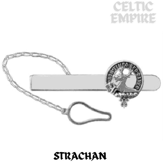 Strachan Family Clan Crest Scottish Button Loop Tie Bar ~ Sterling silver