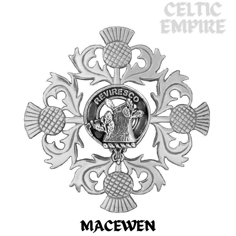 MacEwen Family Clan Crest Scottish Four Thistle Brooch