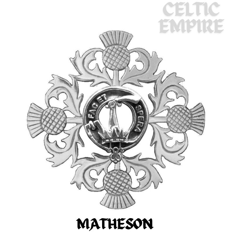 Matheson Family Clan Crest Scottish Four Thistle Brooch